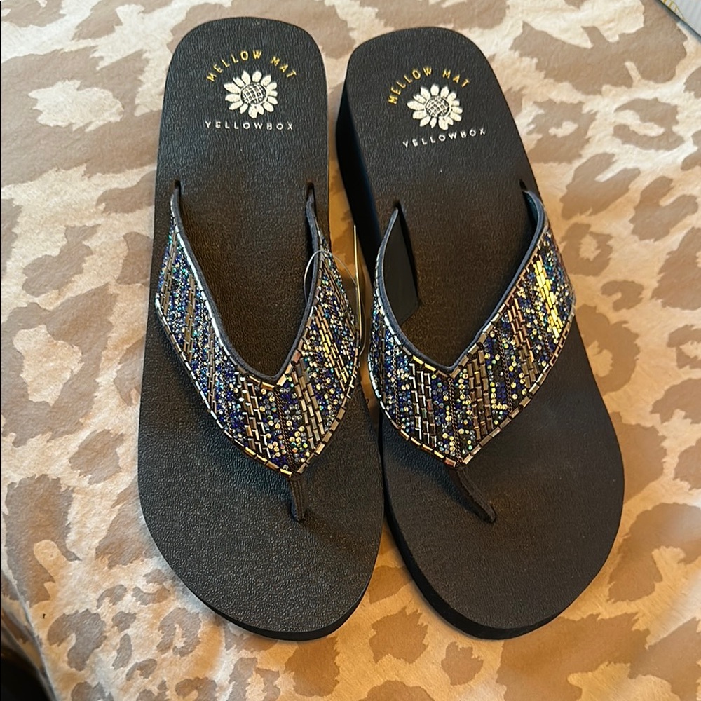 Yellow Box Women's Blue and Gold Sandals - Picture 1 of 9